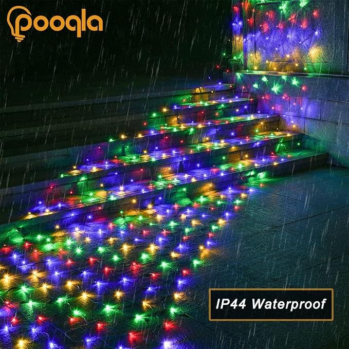 Colorful Net Lights Outdoor, 300 LED Christmas Net Mesh Lights for Bushes 14.8x4.9ft, 8 Modes Waterproof Twinkle String Light Connectable for Christmas Hedge Yard Garden Party Decor