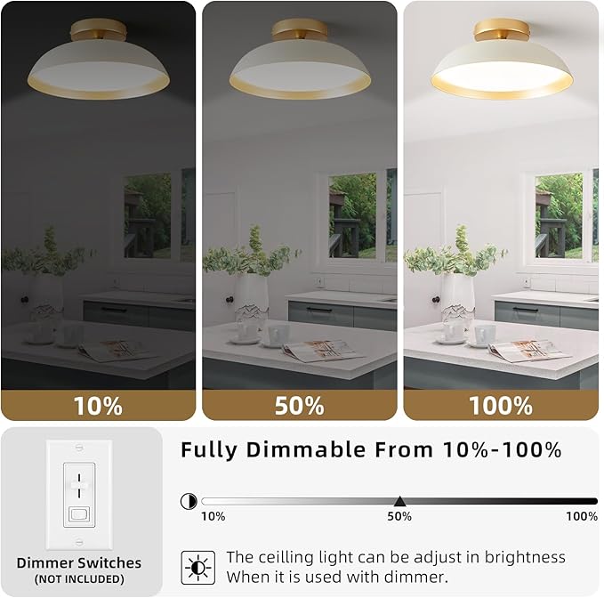 OKELI LED Flush Mount Ceiling Light Fixture, 24W Dimmable 5CCT Modern White Gold Ceiling Light, 11.8 Inch Close to Ceiling Lighting for Bedroom Kitchen Living Room Hallway