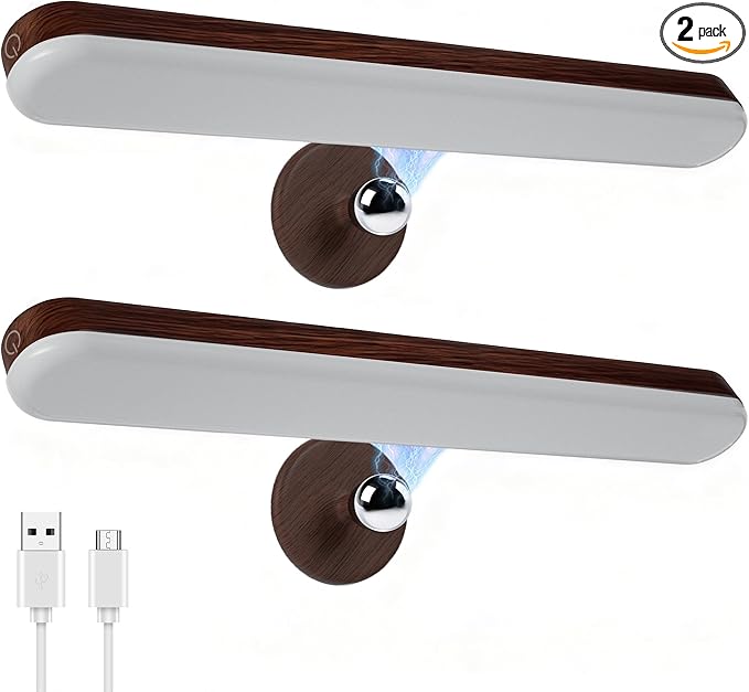 Benreom 2 Pack Vanity Lights for Mirror with 4000mAh Rechargeable Battery, Touch Control Dimmable Makeup Light with 3 Color Modes, Magnetic 360° Adjustable LED Bathroom Mirror Light, Dark Wood