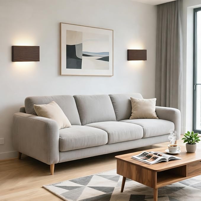 Wood Wall Sconce Indoor Wall Lights Hardwired 2 Pack Up and Down，wall Lights for Living Room，sconces wall Lighting，Bedroom Lights for wall，led wall Sconce，Bed Side Lamps，wall Lights for Bedroom
