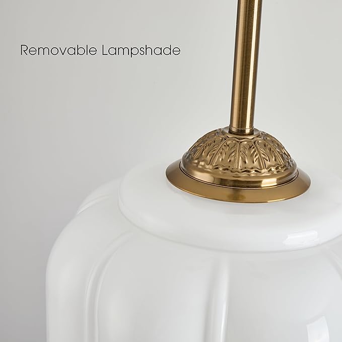 Milk Glass Ceiling Light Fixture, 9.8" Vintage Semi Flush Mount Pendant Light with Antique Brass Finish, Schoolhouse Light Fixture - Antique Chandelier for Kitchen, Hallway, Dining Room