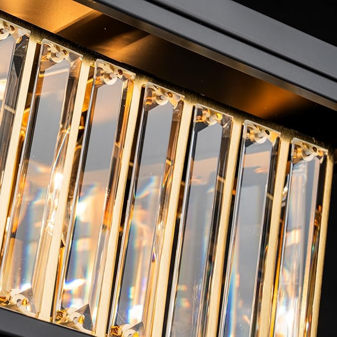 LumFurn 4-Lights Crystal Ceiling Light, 2-Tier Square Flushmount Light Fixture for Living Room, Foyer, Bedroom, L12 x W12 x H7, Brass & Gold Finish