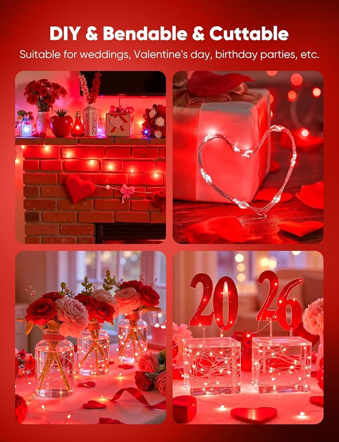 Brightown 12 Pack LED Fairy Lights, Waterproof, Red, 7 Feet, 20 LEDs, Battery Operated, Flexible Silver Wire, Safe, Energy Saving, Long-Lasting, Indoor and Outdoor Use