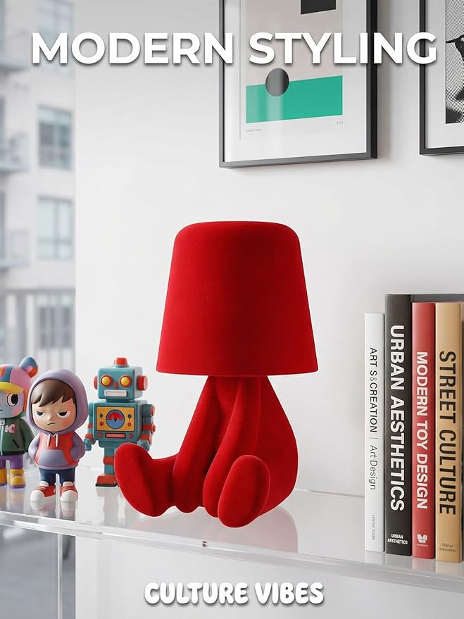 Bedside Touch Control Table Lamp, Golden Decor Thinker Statue LED Table Lamp with USB Port, 3 Way Dimmable Modern Night Light Nightstand Lamp for Home Living Room Office Shelf Decor (red-C)