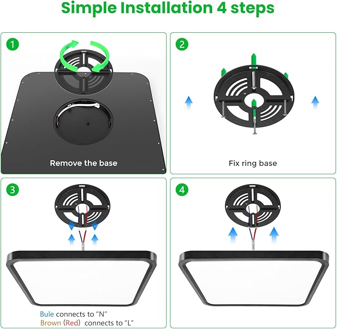 15.7Inch 32W Square LED Ceiling Light Fixtures Flush Mount, 5000K Daylight White LED Ceiling Lamp, Surface Mount Modern Ceiling Lights, Black Slim Flat Panel Lighting for Bedroom, Kitchen, Bathroom
