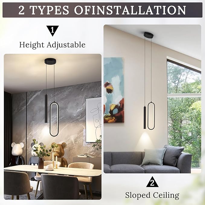 Black Modern Mini LED Pendant Light with Remote Control, 24W 3-Color Temp Stepless Dimmable Ceiling Hanging Light for Bedroom Kitchen Island Dining Room Foyer Entryway