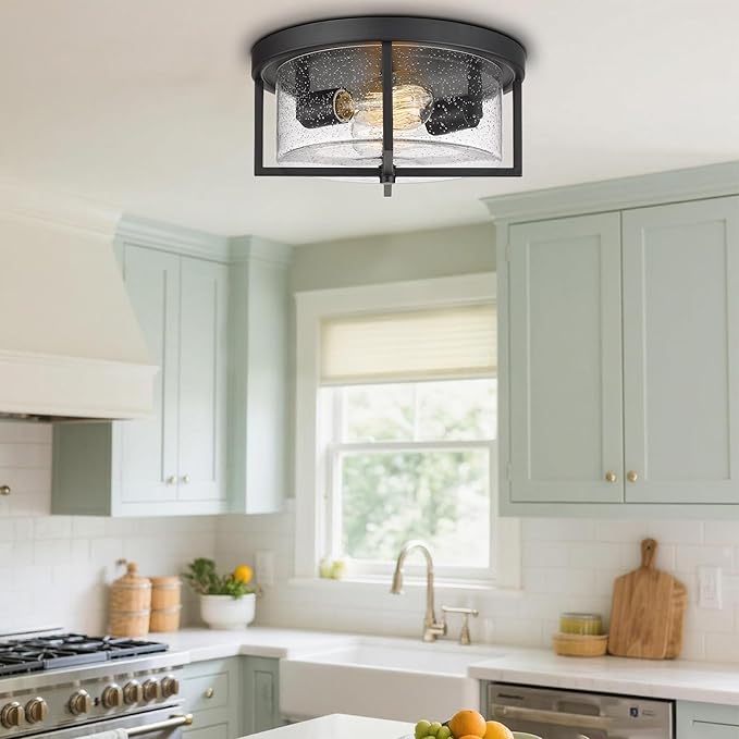 Flush Mount Ceiling Light, Kitchen Island Metal Ceiling Light Fixtures, Farmhouse Close to Ceiling Light, Bedroom Flush Mount Light for Hallway, Kitchen, Entryway and Foyer (Black, 5.5" H)