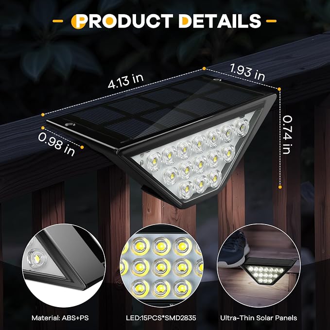 BKBB PPBB Solar Step Lights for Outside, Solar Stair Lights Outdoor Waterproof, Deck Step Lights for Fence, Patio, Yard, Porch, Front Door, Sidewalk, Garden, Patio Decor (8, Cool White)