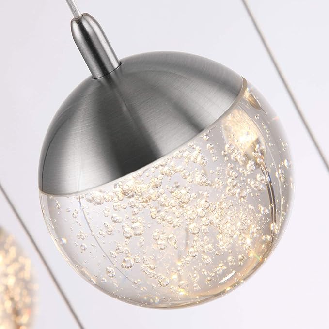 contec development Galaxy 1 Mini Pendant Crystall Ball Lighting Nickel - LED Hanging Light Fixture: Kitchen Island, Bar, Foyer - Cluster Pendants - Dimmable, Adjustable Wire, Lamp Bulb Included