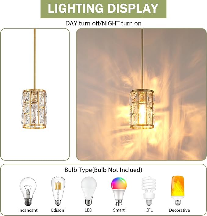 MEXO Modern Crystal Pendant Light Fixture 3-Pack Gold Finish Hanging Lighting Crystal Chandelier for Kitchen Island