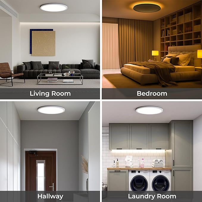 Matane 12in LED Flush Mount Ceiling Light Fixture with Remote Control, Nightlight 2000K Warm, 3000K-6500K Adjustable, Wired Low Profile Ceiling Lights for Bedroom, Kitchen, Living Room, White
