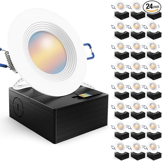 Sunco 24 Pack 3 Inch Recessed Lighting LED, Canless Ultra Thin Flush Mount Ceiling Fixture Light with Junction Box, 550 Lumens, Selectable CCT 2700K/3000K/4000K/5000K/6000K, Dimmable, 6W=50W UL/ETL