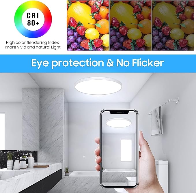 Flush Mount Ceiling Light Fixtures,12inch Flat led Light for Ceiling,6500K 3200LM Ultra Thin Round White Lamp for Bedroom Kitchen,Bathroom,Garage,Living Room, Dining Room - 2PCS