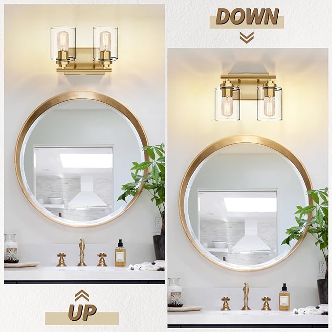 SKEJAO Bathroom Vanity Light Over Mirror,Bathroom Light Fixture Wall Sconce Lighting for Bedroom,Living Room (Gold, 2-Light)