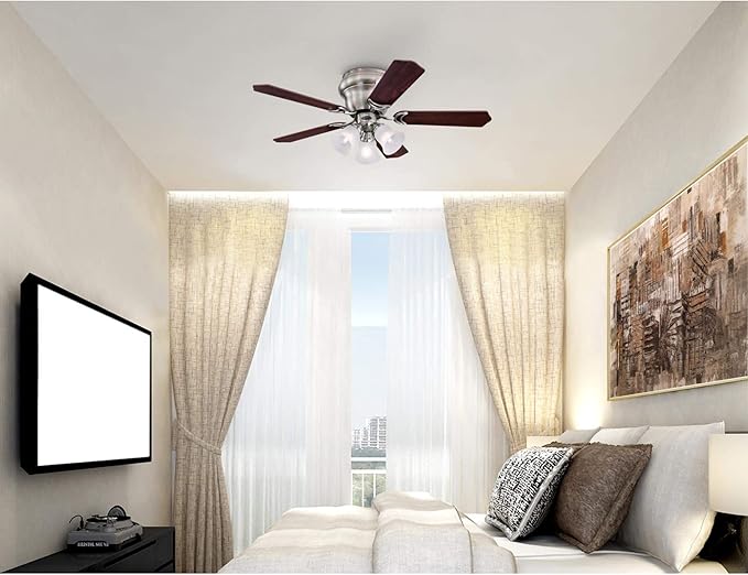 Westinghouse Contempra Trio 42 Inch Ceiling Fan with Light, Indoor Brushed Nickel Ceiling Fan for Small Rooms, Reversible Blades Rosewood/Bird’s Eye Maple, LED Bulbs Included