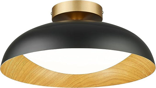 Kudos 15-Inch Flush Mount Ceiling Light with Painted Wood-Grain and Black Finish, 24W/1300lm for Kitchen, Bedroom, Hallway, 5CCT