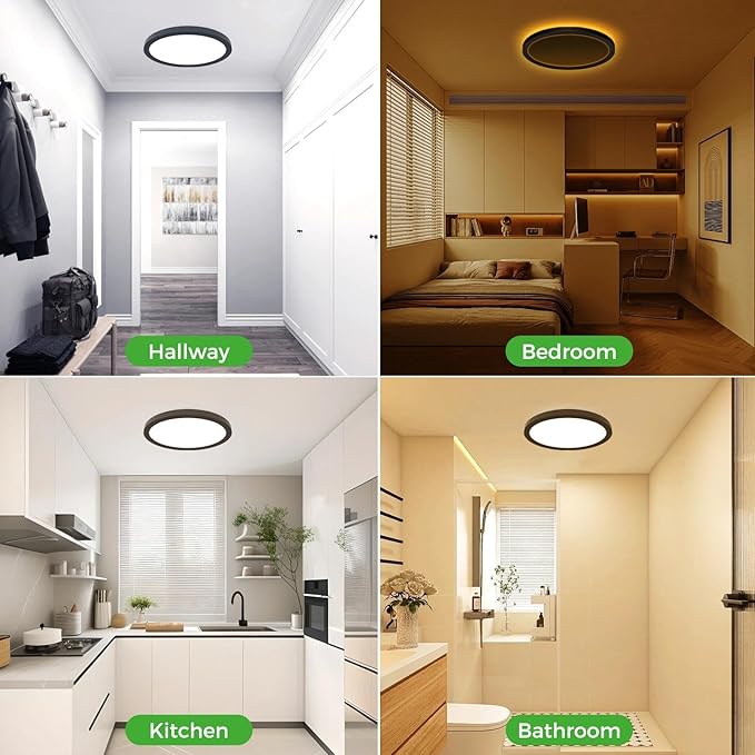 zemty 9 Inch LED Ceiling Light with Night Light 1800K, 3000K/4000K/6500K Dimmable Light Fixtures with Remote Control,15W 1500lm Flush Mount Ceiling Lamp for Bedroom LivingRoom Bathroom Kitchen-Black
