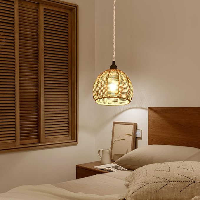 Plug in Pendant Light, Industrial Hanging Light with Plug in Cord Hemp Rope On/Off Switch Farmhouse Pendant Lamp with Plug in Cord, Vintage Hanging Lamps for Dining Room