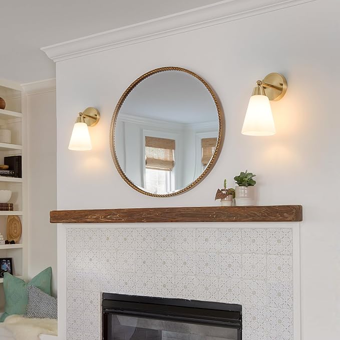 MWZ Gold Wall Sconce Decor 2 Pack,Modern Brushed Brass Sconces Lighting with White Glass Shade,Bathroom Light Fixtures Over Mirror,Vanity Lights Over Sink,Indoor Wall Mount Adjustable Angle Lamp