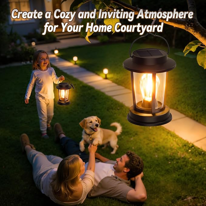 Solar Lanterns Outdoor Waterproof 2 Pack , Upgraded Solar Lights Outdoor, Bright Solar Powered Lanterns Decorative, Hanging Solar Lantern for Patio Garden Yard Path Porch Tree Decor