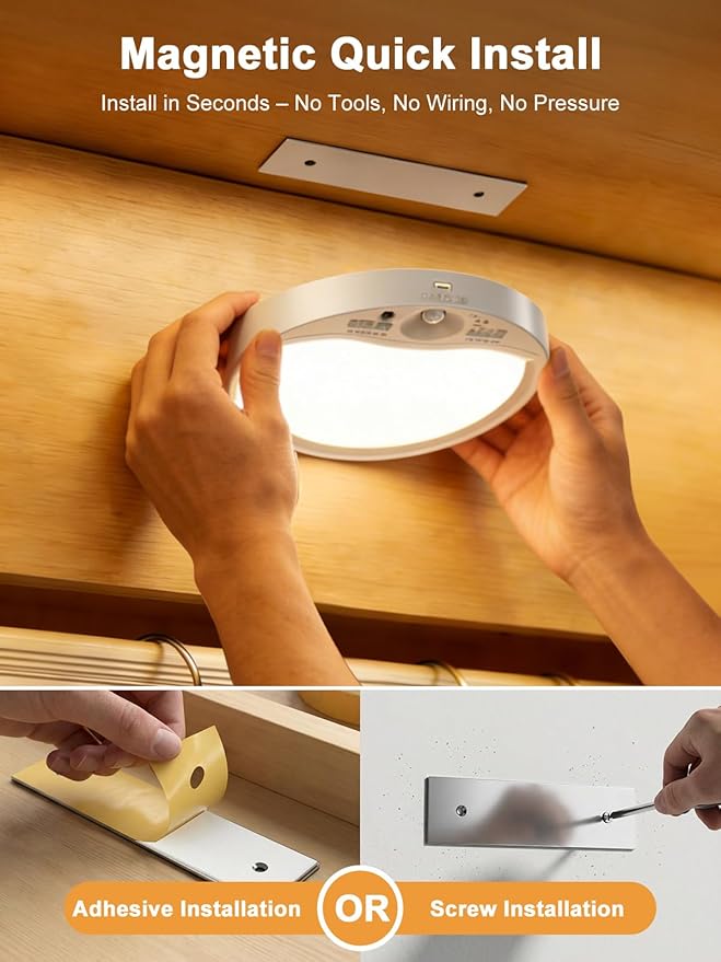 TANBABY 8000mAh Motion Sensor Ceiling Light Indoor with Remote, 3-Color Magnetic Battery Operated Lights, 7'' Super Slim Ceiling Light Adjustable Motion Timer 30s/60s/120s for Closet Shower (4 Pack)