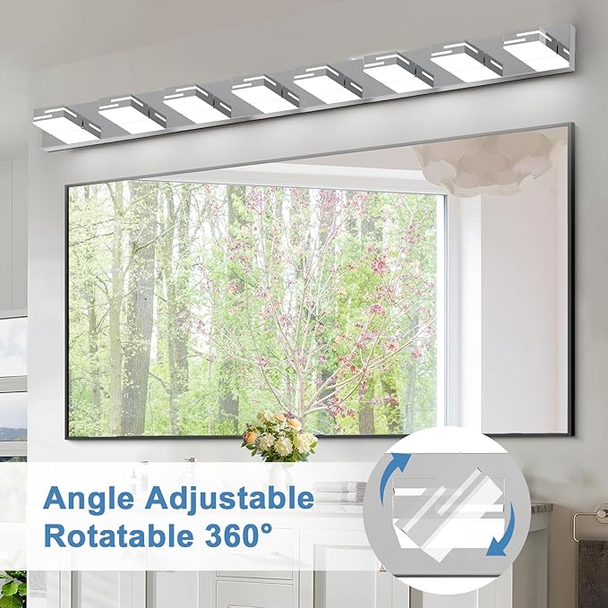 LED Modern Bathroom Vanity Light Fixtures, 8-Light 55-inch Dimmable Chrome Vanity Lights for Bathroom Lighting Fixtures Over Mirror, with 360° Rotatable Heads (Cool White 6000K)
