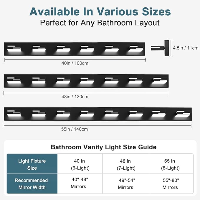LED Modern Bathroom Vanity Light Fixtures, 6-Light 40-inch Dimmable Matte Black Vanity Lights for Bathroom Lighting Fixtures Over Mirror, with 360° Rotatable Acrylic Heads (Cool White 6000K)