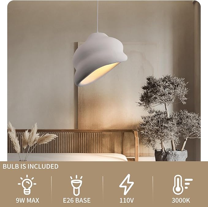 JAYMP Wabi Sabi Pendant Light for Dining Room Kitchen Island Hallway Restaurant Modern Hanging Lamp E26 Base Japanese Style Conch Shape Lighting Fixture, Matte White, 50cm/19.7in