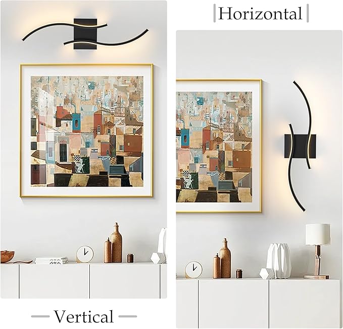 KARTOOSH 1 Pack Black Light Fixture Hardwired Bathroom Vanity Lights Fixtures Over Mirror 23.6 Inch 3CCT Dimmable Modern Wall Lights for Mirror Kitchen Living Room Cabinet Porch Hallway