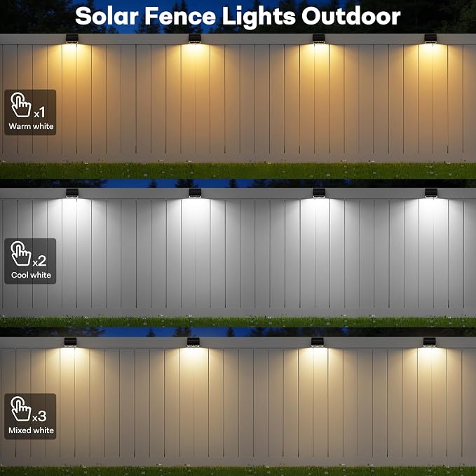 ZCXLIGHT Solar Fence Lights Outdoor with Remote, 12Modes &4PACK Solar Wall Lights, Ultra Bright & IP65 Waterproof Security Lamp for Garden, Deck, Patio, Yard, Pathway, Stairs Decoration