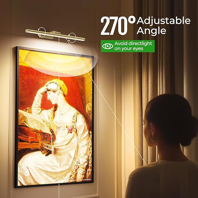 Wireless Picture Lights for Wall, Battery Operated Wall Light for Painting Rechargeable CCT Rotatable Art Gallery Light with Remote Dimmable Timer for Artwork Frame Display Dartboard