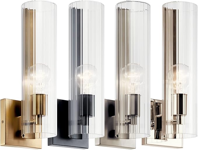 Kichler Jemsa 1 Light Wall Sconce, Modern Light with Clear Fluted Glass in Brushed Nickel for Bathroom, Powder Room, Sides of Fireplace, Down a Hallway, Kitchen, or Bedroom (14" x 4.75"), 55165NI