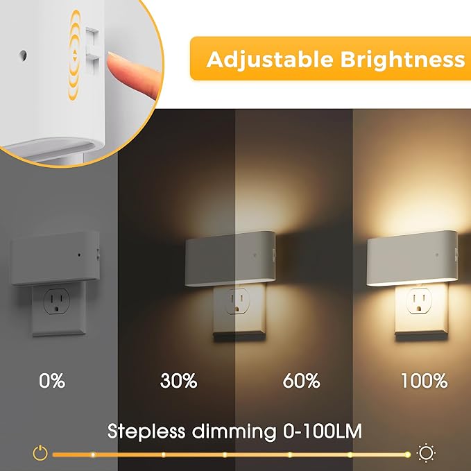 L LOHAS LED Night Light, [4 Pack] Dimmable Modern LED Night Lights Plug into Wall,Dusk to Dawn Sensor Night Lights for Kid, 0-100LM 3000K Soft White Nightlight for Hallway Bedroom Stairway