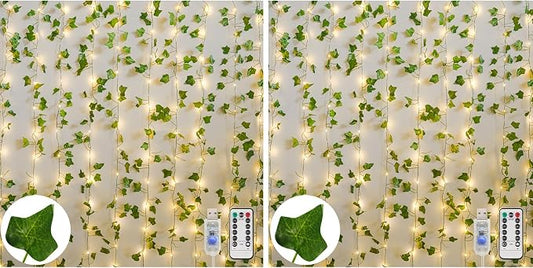 suddus Vines with Light for Bedroom, 200 LED Fairy Lights with Vines, Ivy Curtain Lights for Dorm, Wedding, Party, Wall, Indoor, Outdoor Decor, 6.5ft x 6.5ft（2 Pack