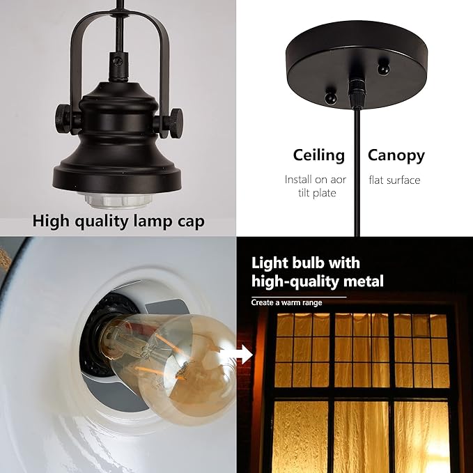 Black Farmhouse Pendant Light,Blacks Pendant Lighting for Kitchen Island,Matte Black Hanging Lighting Fixture Over Sink for Dinning Room Bedroom Hallway,3 Packs