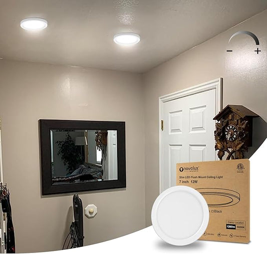 ETL Certified 7 inch Small LED Flush Mount Ceiling Light Dimmable,5000K Daylight Ultra Slim Round Flat Panel Ceiling Light Fixture,Modern Ceiling Lamp for Closet,Kitchen,Bathroom 1 Pack(White)
