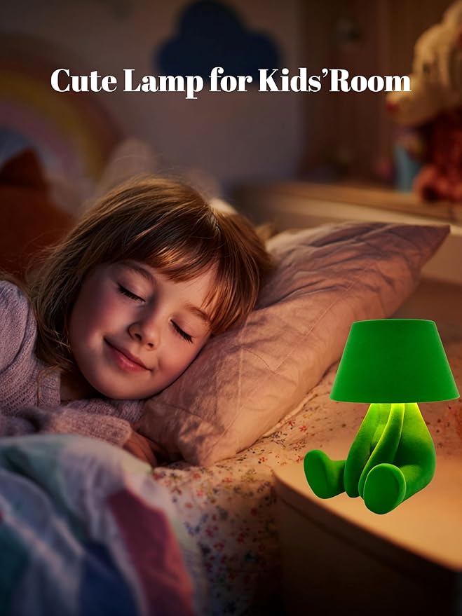 Modern Table Lamp for Youth: Rechargeable Cute Light for Kids Child Teen - Gift for Birthday Christmas Halloween Easter (Green Big)