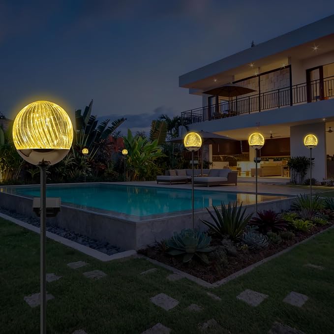 Solar Ball garden Stake Lights - Elegant Outdoor Acrylic Ball Garden Lights, Exquisite Solar garden Globe stake light,out door decor for Yard, Pathway, Patio , gifts for Mom (Black stake , 2 pack)