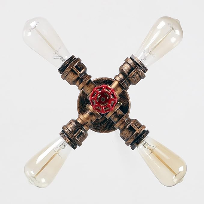 UNITARY Farmhouse Bedroom Semi Flush Mount Ceiling Light Rustic Copper Metal Sputnik Hallway Ceiling Light Fixture with 4 E26 Bulb Sockets Entryway Flush Mount Light Kitchen Light Fixture
