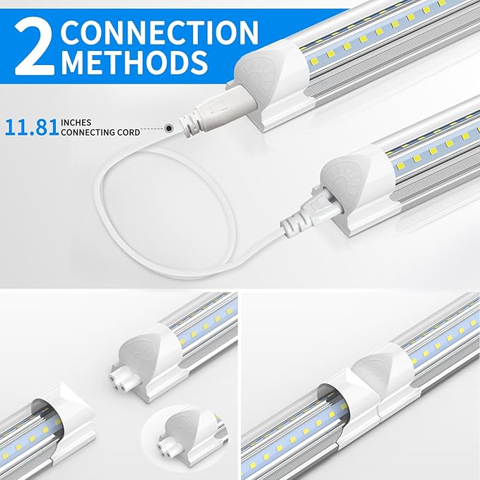 CNSUNWAY LED Shop Lights 2FT, 20W High-Efficiency Under Cabinet Lighting 6500K Cool White, V-Shaped Linkable T8 Shop Light for Workbench, Kitchen, Workshop, Basement, ETL Listed (6 Pack)