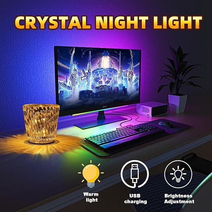 Crystal Diamond Table Lamp USB Charging Touch Lamp K9 Crystal Table Lamp with 3 Color, Diamond Lamp for Nightstand Bedroom Livng Room Decor Christmas Gifts (Style C, 3 Color)
