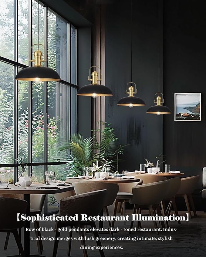 Black and Gold Pendant Lights 2 Pack, 13.8 Inch Black Farmhouse Pendant Light, Industrial Pendant Light Kitchen Island, Island Pendant Lights for Kitchen Barn Hallway Porch Dining Room