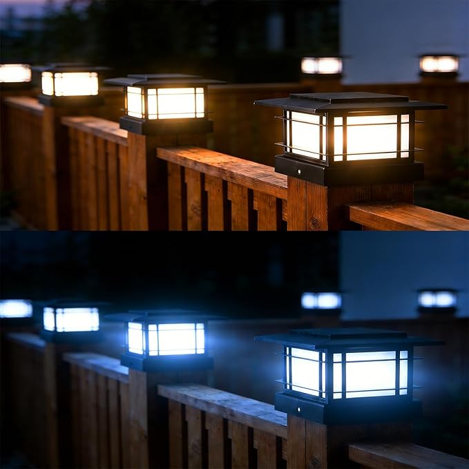 Dynaming 4x4 Solar Post Cap Lights Outdoor with 2 Color Modes, 6 Pack Upgrade Fence Post Solar Lights Black Shell for 4x4 Vinyl/Wooden Posts, Brightness LED Lighting Decor for Garden Deck Patio