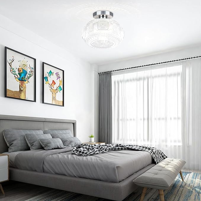 Semi Flush Mount Ceiling Light, Upgraded Larger Brushed Nickel Glass Ceiling Light Fixture, Vintage Lighting for Hallway Kitchen Bedroom Dining Room, Bulb Not Included