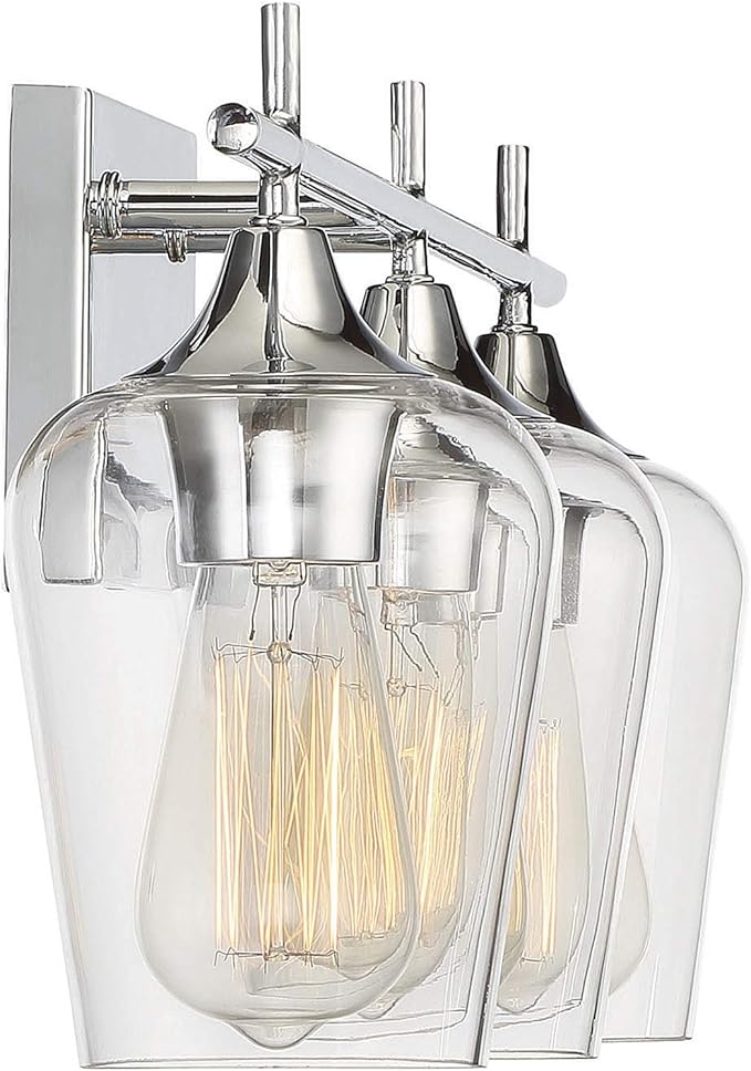 Savoy Essentials 8-4030-3-11 Octave Bohemian Clear Glass Bathroom Vanity Wall Light, 3-Light 180 Total Watts, 10" H x 21" W, Polished Chrome