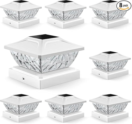 8 Pack Solar Post Cap Lights, 2 Modes Bright Solar Post Lights Outdoor Waterproof Fence Post Cap Lights, Outdoor Post Lights Solar Powered Deck Light for 4x4 4.5x4.5 5x5 Posts for Garden Decor