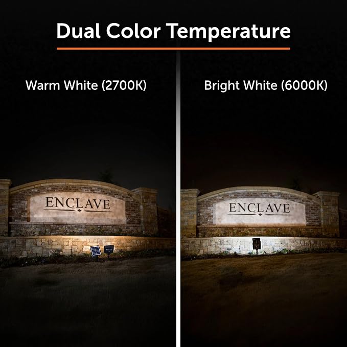 Gama Sonic Dual Color Solar Flood Light, Outdoor Black Cast Aluminum, Stake or Flat Mount Uplight for Trees, House, Landscaping, Walls with Detachable Solar Panel (203001)