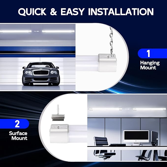 hykolity 4 Pack Linkable LED Shop Light for Garage, 2FT 30W Utility Light Fixture, 3500lm, 5000K Daylight Linkable Shop Lights with Power Cord, Hanging or Flush Mount, White - ETL