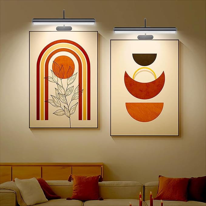 2Pack-Dimmable Picture Lights with Timer Controller for Wall Sconce Lamps ,Art Painting Light for Home Office Gallery, 5000mAh Rechargeable Battery Operated Wall Light for Display Portrait Frame-Black