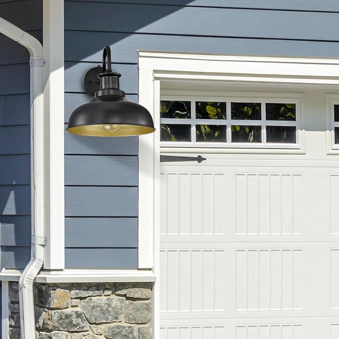 Dusk to Dawn Outdoor Barn Light, Farmhouse Outdoor Wall Sconce, Rustic Exterior Wall Mount Light, Vintage Outside Lighting Fixture Industrial Black Lantern for Porch Garage Shed,1 Pack